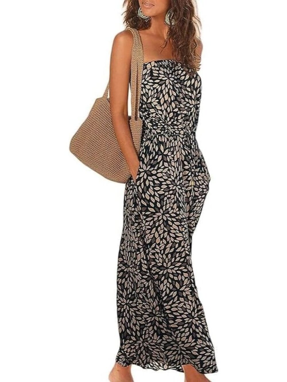 Women's Flower Black Off Shoulder Summer Dresses Casual Long Maxi Beach Dress